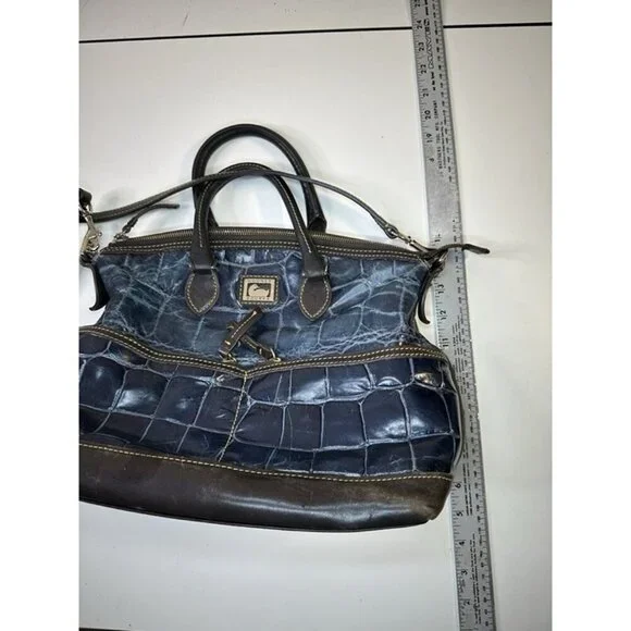 Dooney & Bourke Dillen Crocodile Double Pocket Satchel Navy distressed